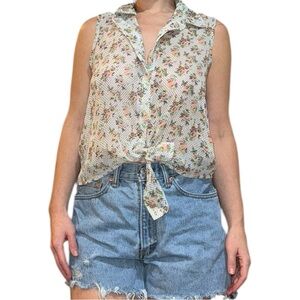 Floral Sleeveless Button-Up Blouse